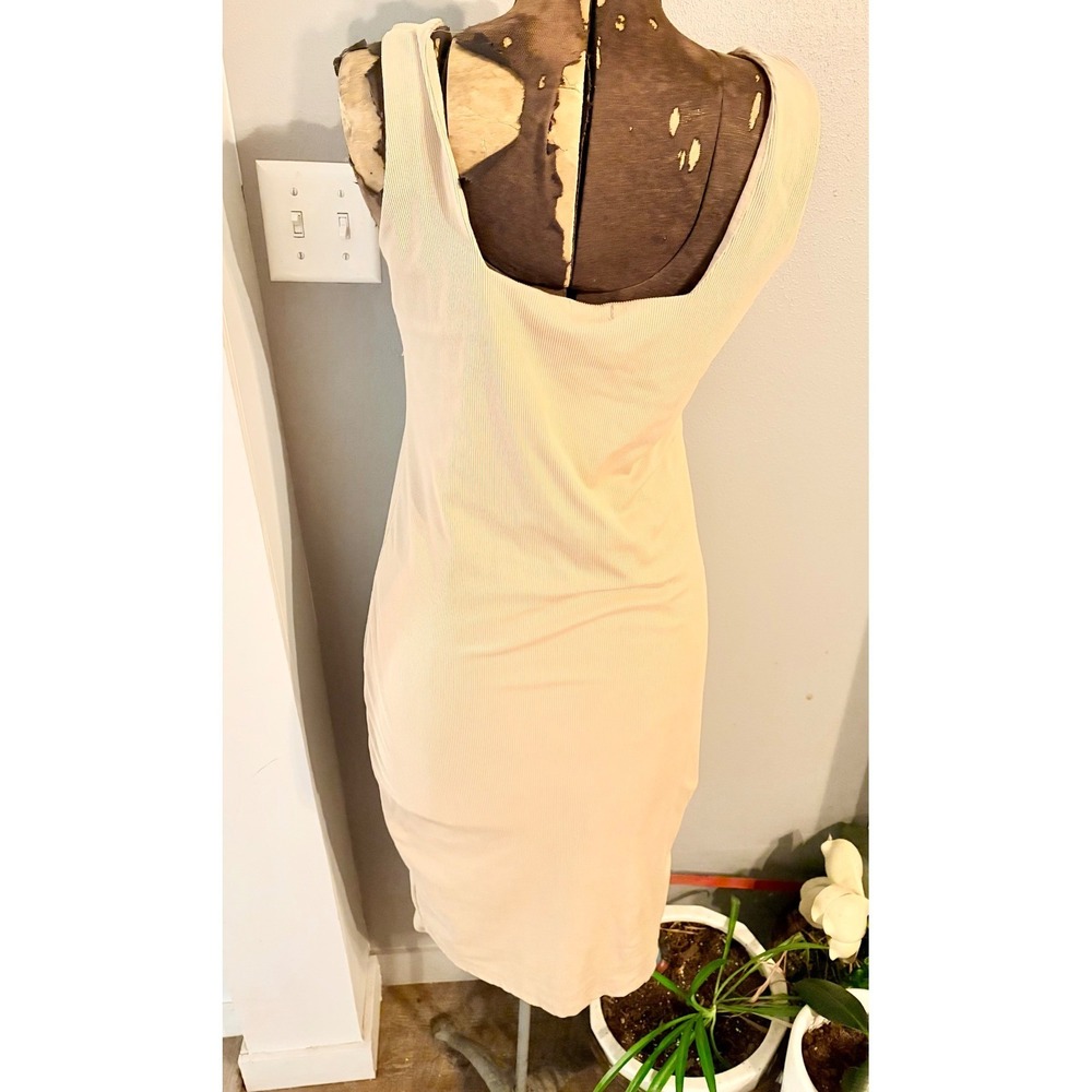 JUSTIFY Ribbed Tank Dress Beige 1X Square Neck Sleeveless Bodycon Midi - Picture 2 of 5